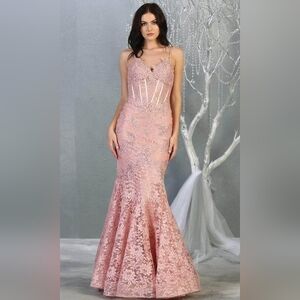 NWT Royal Queen Dusty Rose Lace Mermaid Gown